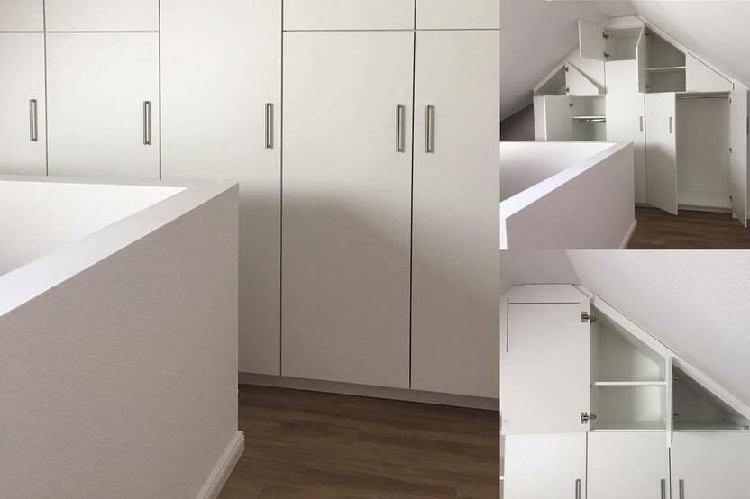 Weißer Wandschrank Ansicht auf weißen Wandschrank unter Dachschrägen
